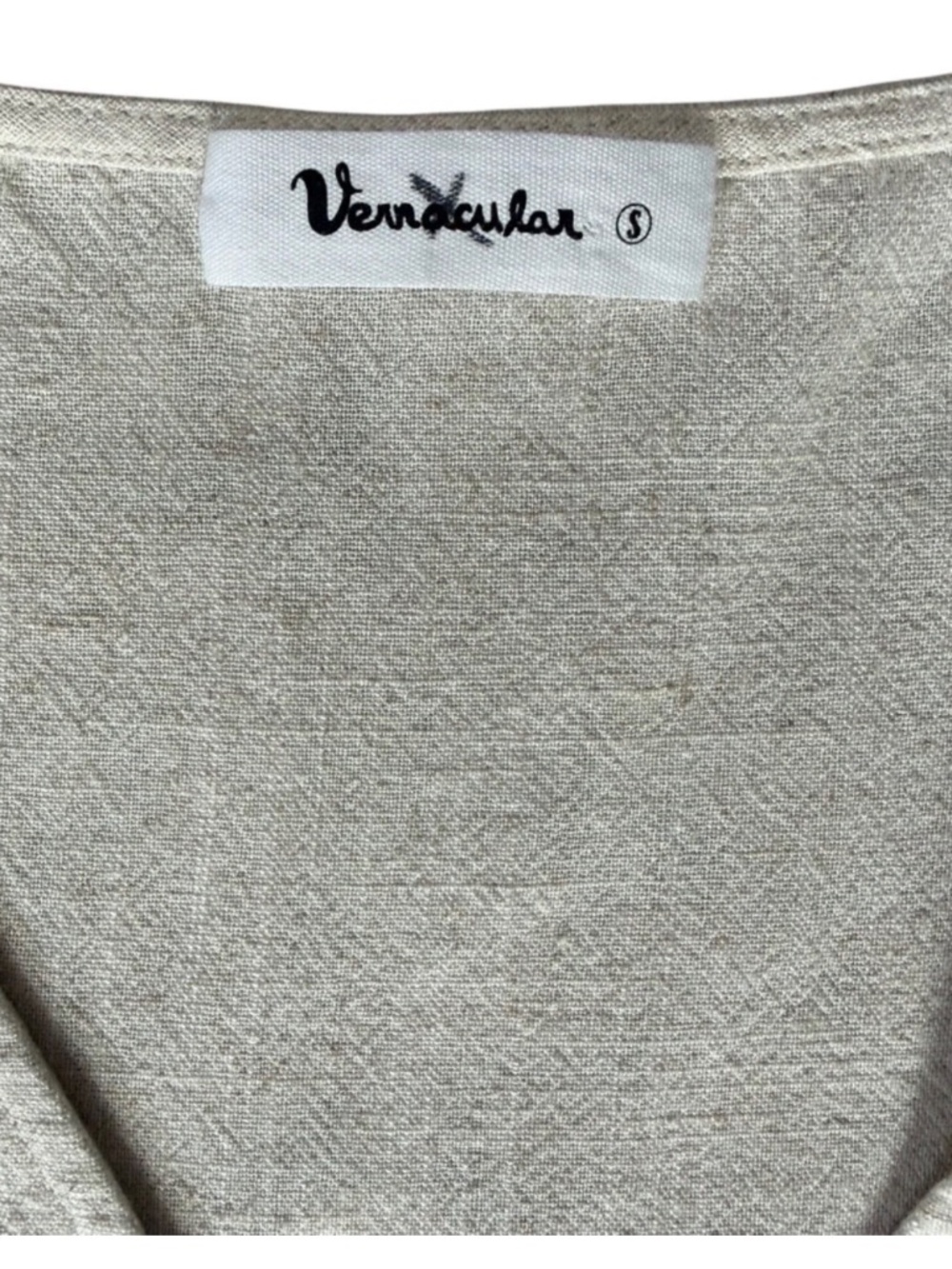 Vernacular Oatmeal Cotton Linen Blend Empire Waist Midi Dress Small-Euro Summer - Picture 7 of 8